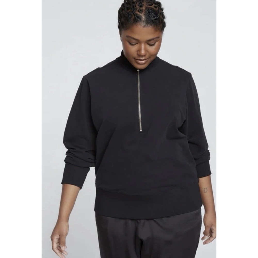 Universal Standard Women's Small 14-16 Zoe Half Zip Funnel Neck Pullover Black